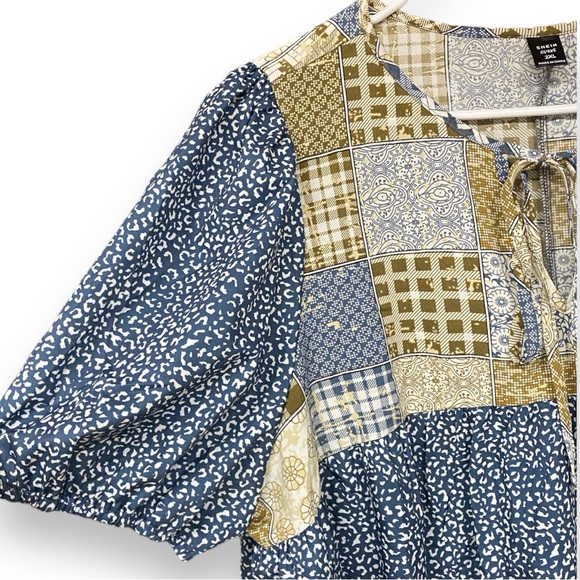 Bohemian Patchwork Print Top 2X - Picture 3 of 5